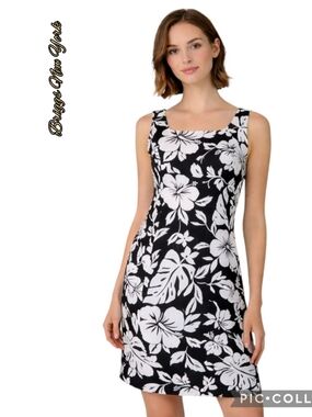 Briggs New York black and white floral shift dress full back zip